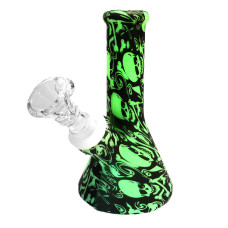 Silikona bongs ar galvaskausu attēliem zaļš, 13 cm